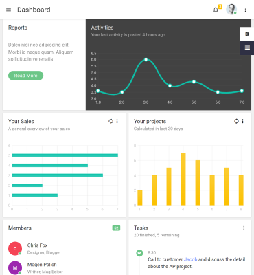 Dashboard preview with charts and activity